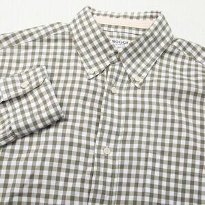 Boggi Milano Shirt Mens Medium Green Check Button Down Long Sleeve Cotton BM39